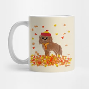 Ruby Cavalier King Charles Spaniel in Fall Leaves Mug